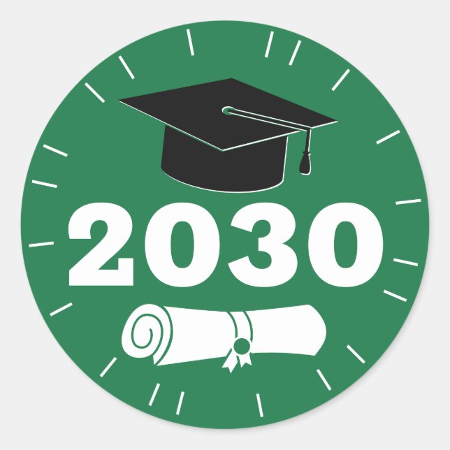 Sticker Rond Diplôme de Casquette de l'année moderne Vert (Devant)