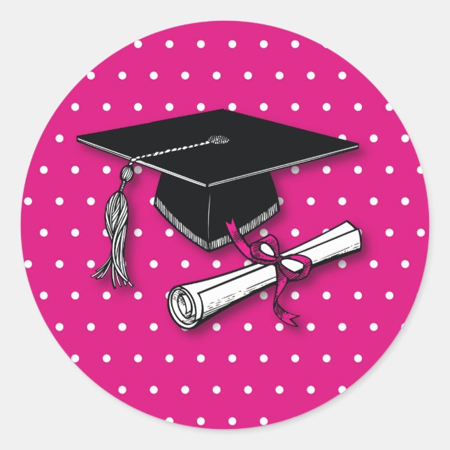 Sticker Rond Diplôme de Casquette Pois rose (Devant)