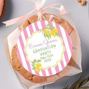 Sticker Rond Diplômé de frais Rayures roses citronnées Diplôme