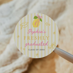 Sticker Rond Diplômé de frais Rose Citron Diplômé