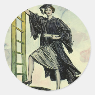 Sticker Rond Diplômé de l'époque, gravissant l'échelle d'entrep