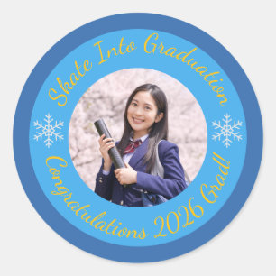 Sticker Rond Diplômé d'hiver sur le thème du patinage artistiqu