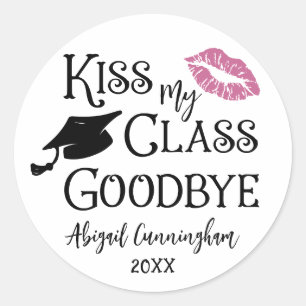 Sticker Rond Diplômé Drôle BISOUS À MA CLASSE AU REVOIR Nom