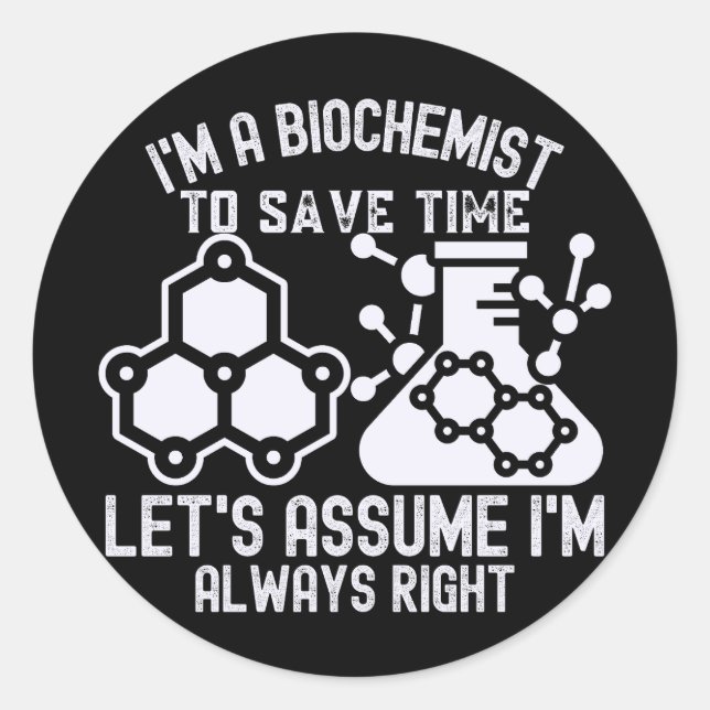 Sticker Rond Diplôme en Biochimie, Biochimie Drôle (Devant)