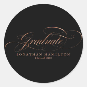 Sticker Rond Diplômé Feuille Rose Or Script Fantaisie Diplômé