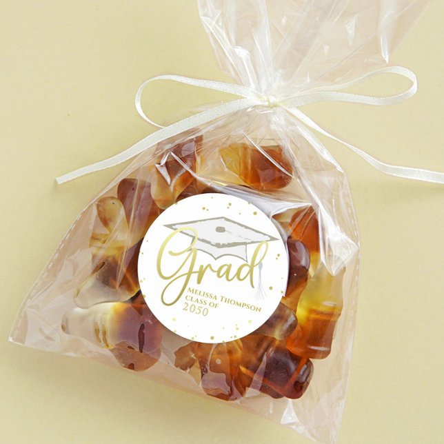 Sticker Rond Diplômé Gold Calligraphie Diplômé Diplômé Cap (Créateur téléchargé)