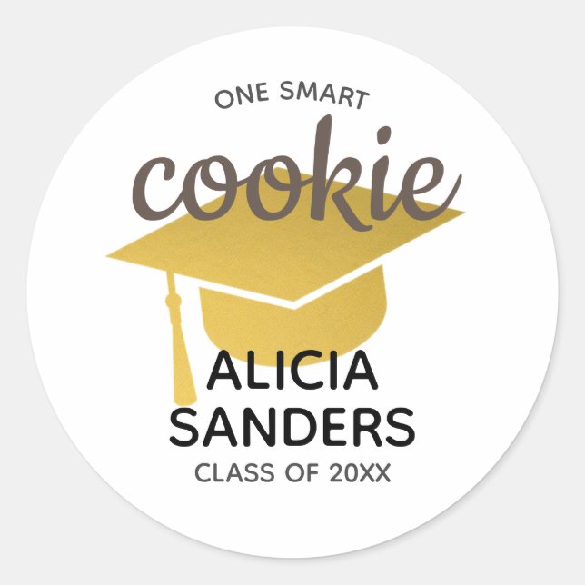 Sticker Rond Diplômé Gold Cap One Smart Cookie Graduate (Devant)