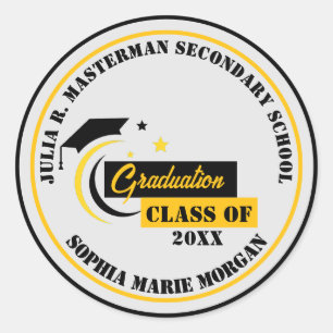 Sticker Rond Diplômé Jaune Noir Blanc Classique