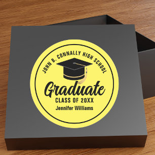 Sticker Rond Diplômé noir jaune Diplôme personnalisé