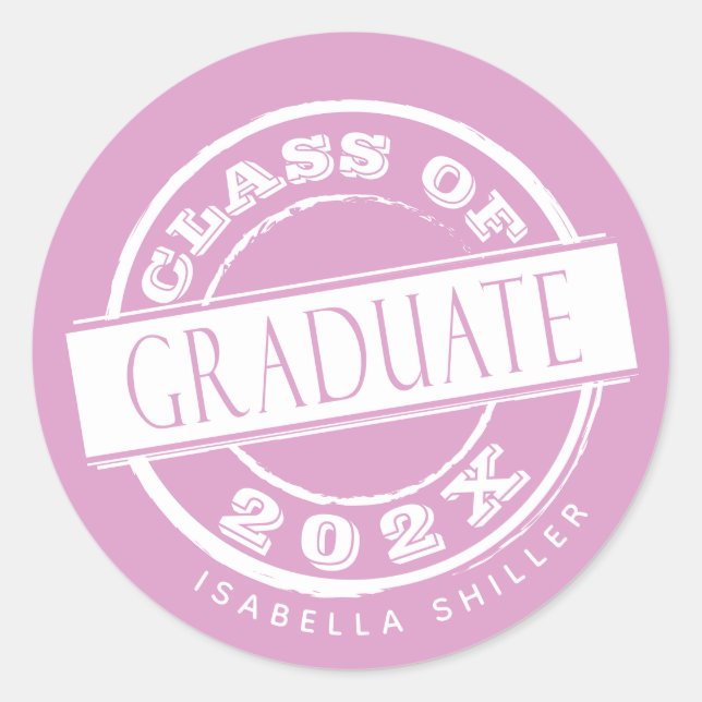Sticker Rond Diplômé rose fille personnalisée (Devant)