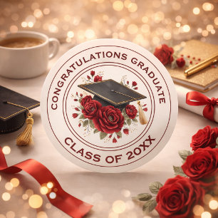 Sticker Rond Diplôme & Roses Rouges Promotion 20XX