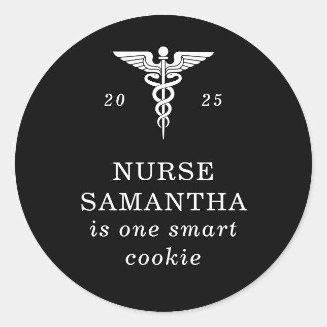 Sticker Rond Diplômée Infirmière Smart Cookie Caducée Noir  (Devant)