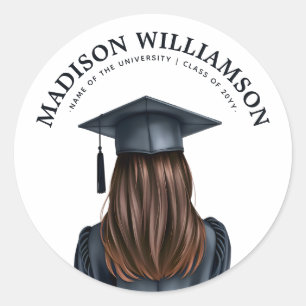 Sticker Rond Diplômée moderne personnalisée Femme Diplômée