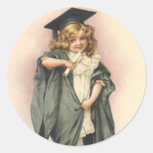 Sticker Rond Diplômée Vintage, Fille portant une toque et une t