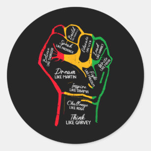 Sticker Rond Dirigeants Noirs Inspirants Poing Puissant Main Mo