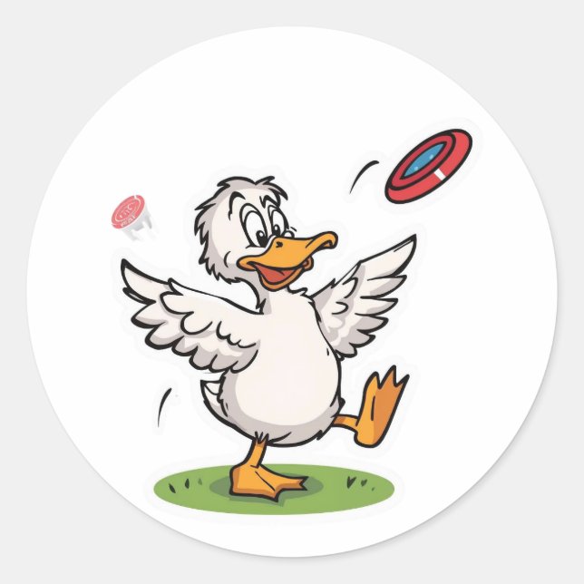Sticker Rond Disc Golfing Duck Funny Bird (Devant)
