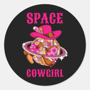 Sticker Rond Disco Ball Space Cowgirl Western Retro Rose Cowhid