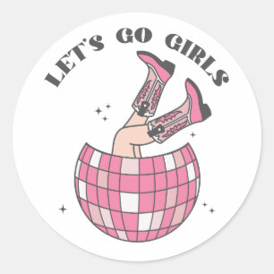 Sticker Rond Disco Cowgirl Let's Go Girls