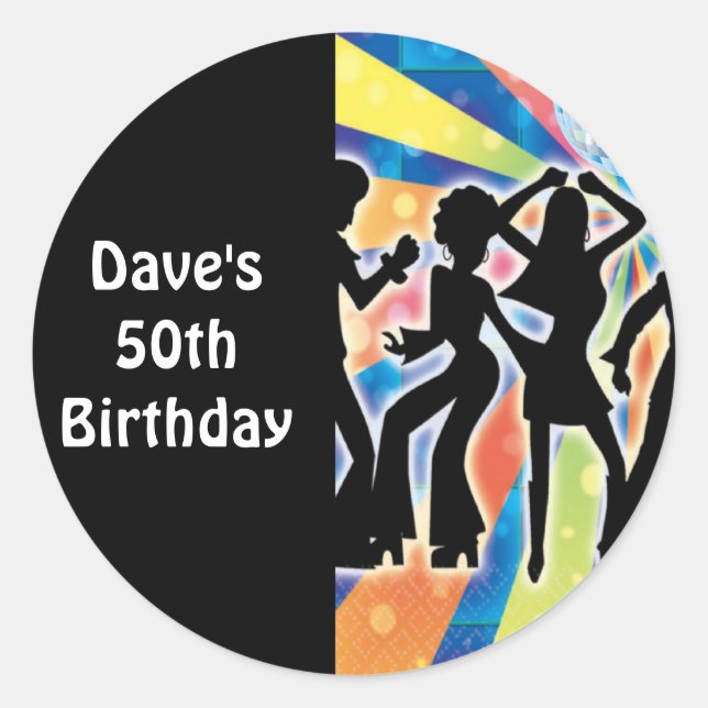 Sticker Rond Disco Dance Anniversaire Fête Favoriser les Étique (Devant)