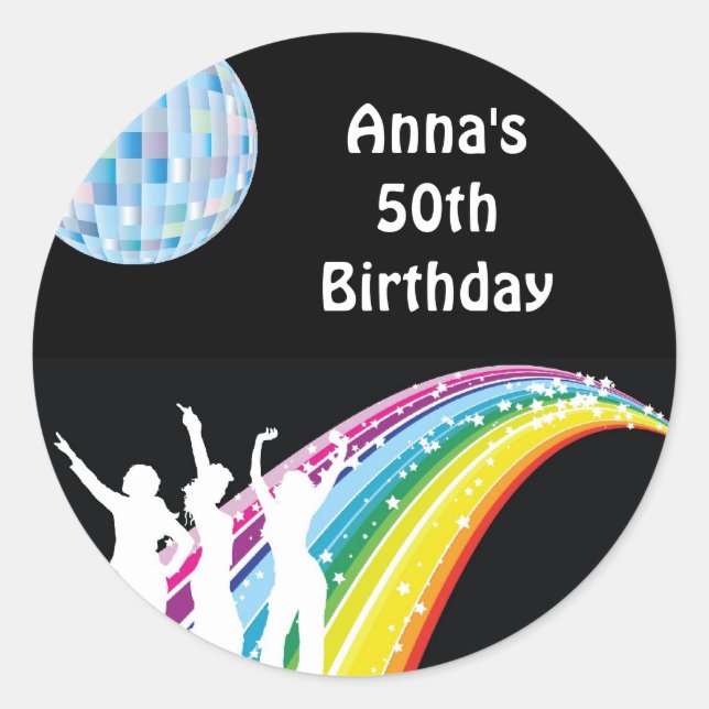 Sticker Rond Disco Dance Anniversaire Fête Favoriser les Étique (Devant)