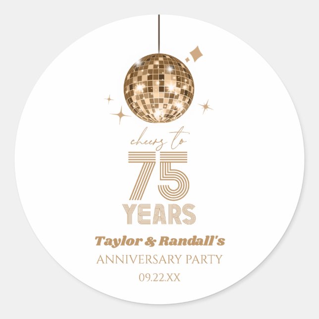 Sticker Rond Disco Soirée Mariage de 75 ans (Devant)