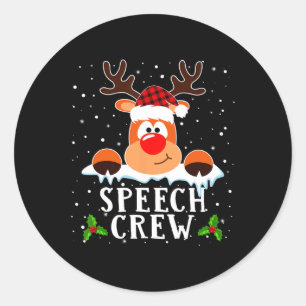 Sticker Rond Discours Écran Reindeer Santa Hat Buffalo Red Plai