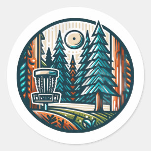 Sticker Rond Disk Golf in the Woods Retro Vibe Art
