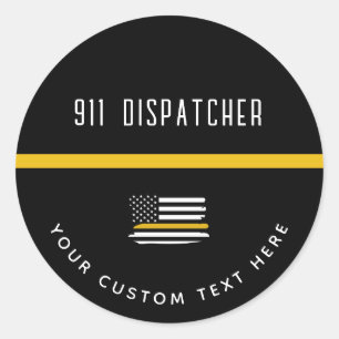 Sticker Rond Dispatcher de ligne d'or mince personnalisée 911