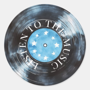 Sticker Rond Disque de musique Aqua Blue Black