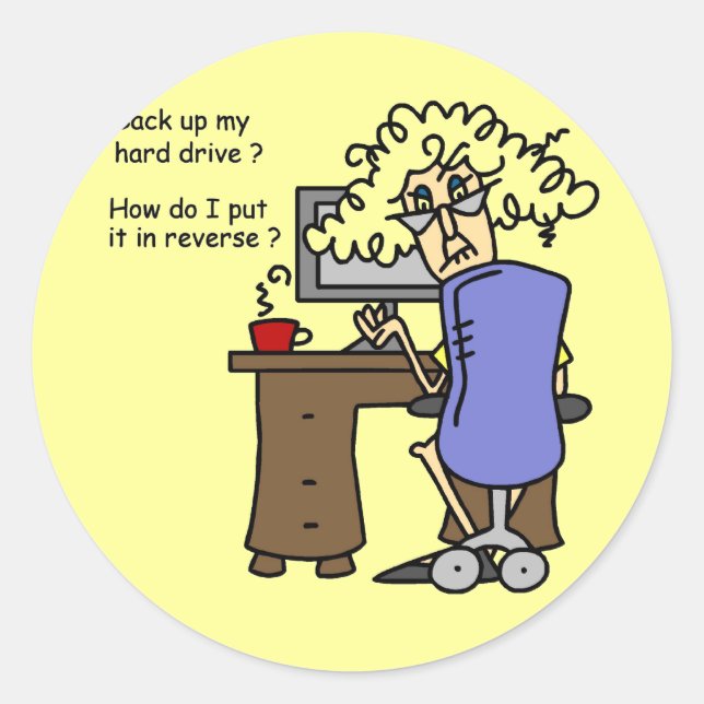 Sticker Rond Disque Dur Sauvegarde Humoristique (Devant)