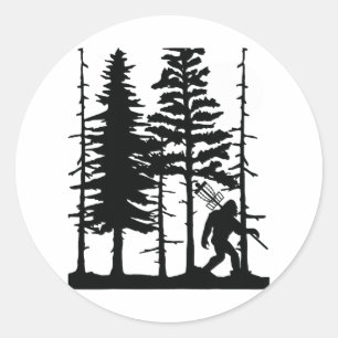 Sticker Rond Disque Golf Bigfoot Cachant la faune Arbres Nature