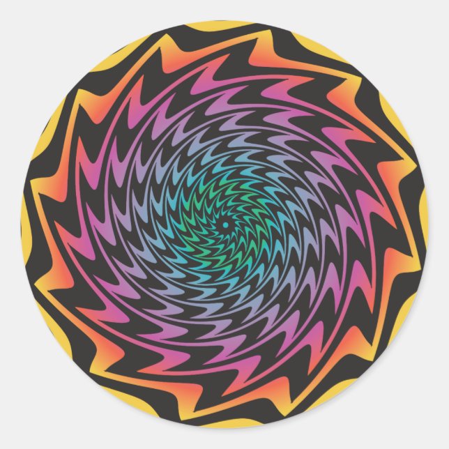 Sticker Rond DISQUE HYPNOTIQUE Mémerisation du Neon Zig Zag Hot (Devant)