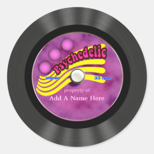 Sticker Rond Disque vinyle psychédélique personnalisé