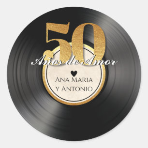 Sticker Rond Disque Vinyle Rétro Espagnol 50ème Anniversaire