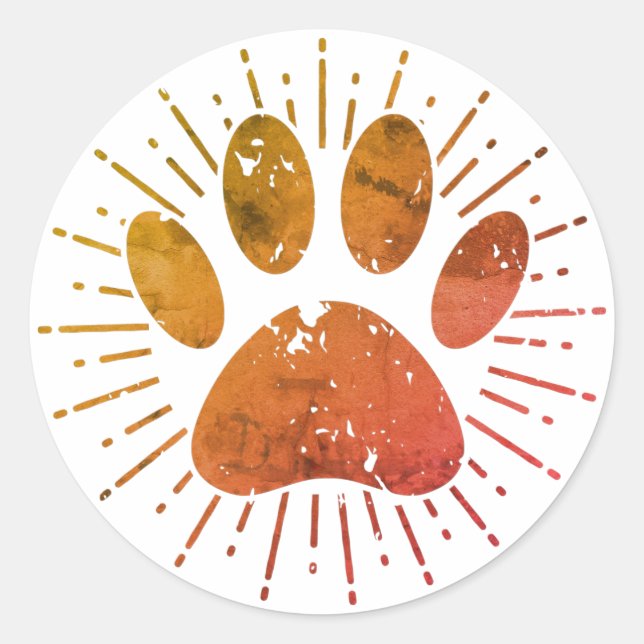 Sticker Rond Distressed Sunbeam Dog Paw Print  (Devant)