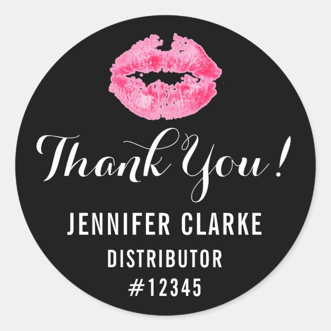 Sticker Rond Distributeur Lipstick Rose Lips Kiss Merci (Devant)