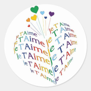 Sticker Rond Dites, "je t'aime" en français/autocollant (de