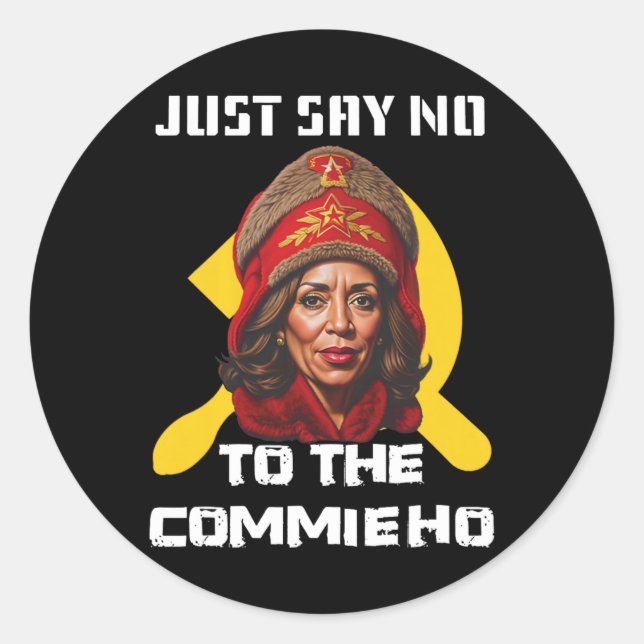 Sticker Rond Dites Non À La Commune Ho Kamala Harris (Devant)