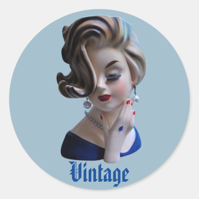Sticker Rond Diva-dame de Sully avec Vase de tête de manucure (Devant)