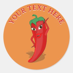 Sticker Rond Diva Piment Rouge Chaud Texte Modifiable