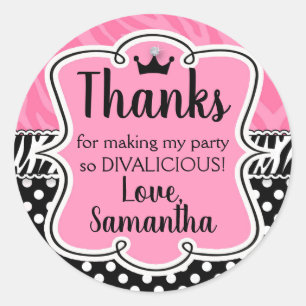 Sticker Rond Diva rose Zebra noir blanc Polkadot Merci