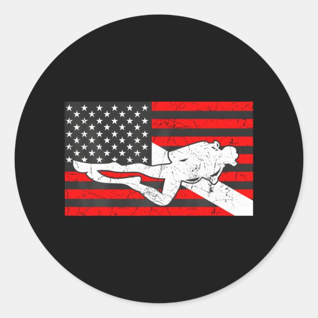 Sticker Rond Diver Drapeau Plongée sous-marine américaine (Devant)