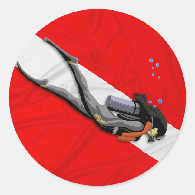 Sticker Rond Diver Et Drapeau De Plongée (Devant)