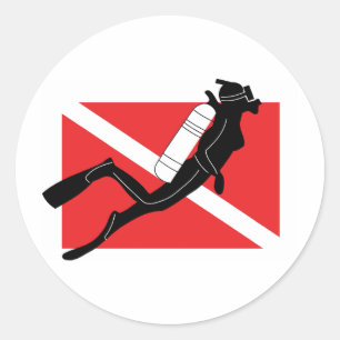 Sticker Rond Diver SCUBA Diver Down Indicateur Avec Diver Femme