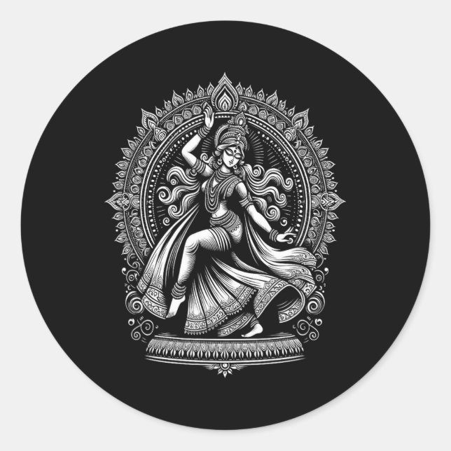 Sticker Rond Divine Kali Goddess Danser Yoga Tee Hin spirituel (Devant)