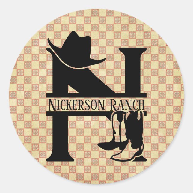 Sticker Rond Diviser le monogramme de cowboy 'N' (Devant)