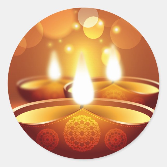 Sticker Rond Diwali célébration bougies dorées (Devant)