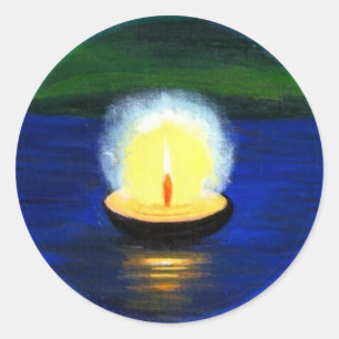 Sticker Rond Diwali Deepa peint flottant sur l'eau