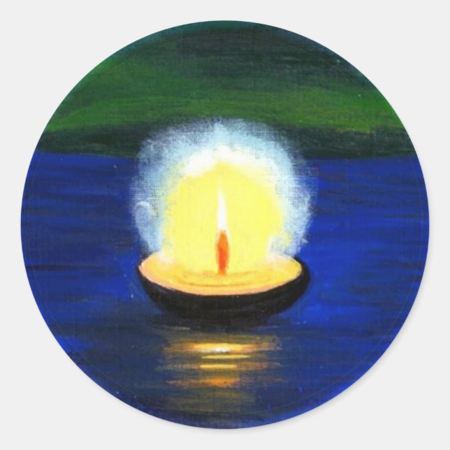 Sticker Rond Diwali Deepa peint flottant sur l'eau (Devant)