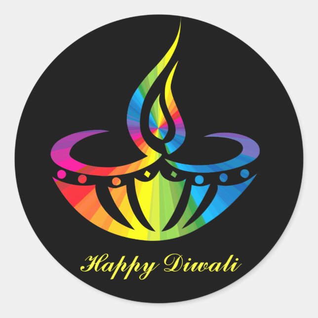 Sticker Rond Diwali - Lampe arc-en-ciel (Devant)